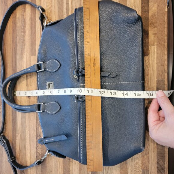 Dooney & Bourke Dillen Satchel Navy Pebbled Leather Double Pocket Hobo Bag - Picture 7 of 15